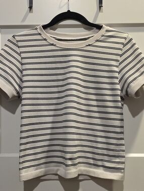 Hippie Rose White Ribbed Crop Top with Black Stripes